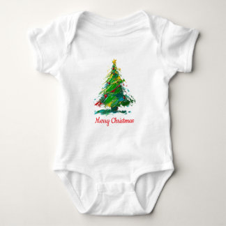 Customisable Xmas Tree Oil Painting Shortsleeve Baby Strampler