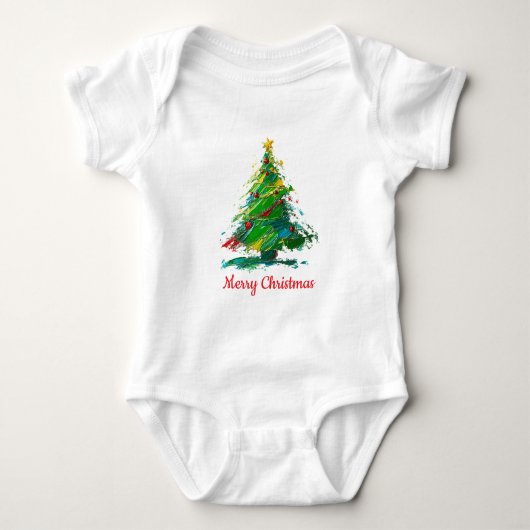 Customisable Xmas Tree Oil Painting Shortsleeve Baby Strampler (Vorderseite)