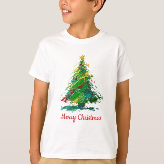 Customisable Xmas Tree Oil Painting Style Child T-Shirt (Vorderseite)