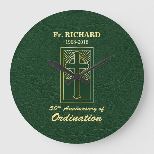 Customizable 50th Anniversary of Ordination Green Große Wanduhr (Vorderseite)