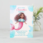 Customizable African American Mermaid Party Einladung (Stehend Vorderseite)