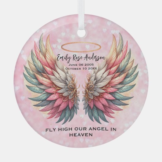 Customizable Angel Wings Memorial Ornament Aus Glas (Vorderseite)