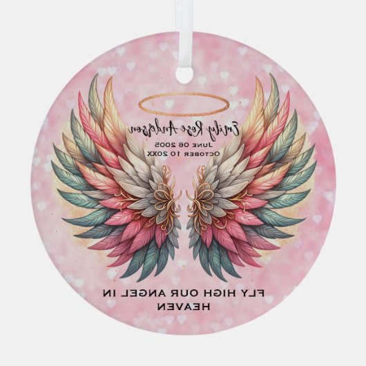 Customizable Angel Wings Memorial Ornament Aus Glas (Rückseite)