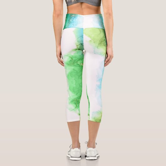 Customizable Aqua Blue Green High Waisted Capris (Rückseite)