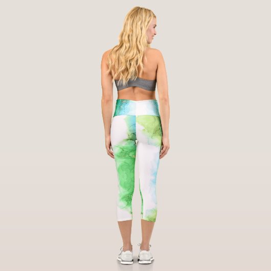 Customizable Aqua Blue Green High Waisted Capris (Rückseite)