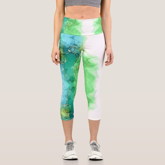 Customizable Aqua Blue Green High Waisted Capris (Vorderseite)