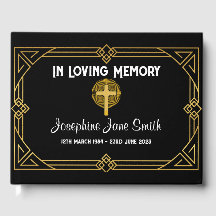 Customizable Art Deco Funeral Memorial Guest Book