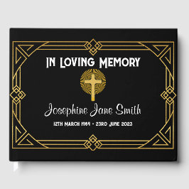 Customizable Art Deco Funeral Memorial Guest Book Gästebuch