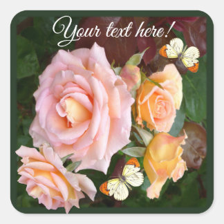 Customizable Beautiful Roses & Butterfly Quadratischer Aufkleber