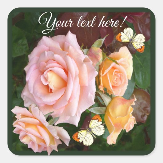 Customizable Beautiful Roses & Butterfly Quadratischer Aufkleber (Vorderseite)