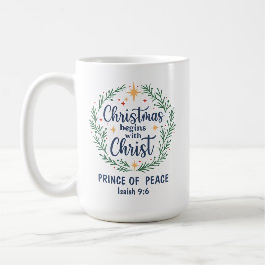 Customizable Bible Verse Christmas Wreath Kaffeetasse (Links)
