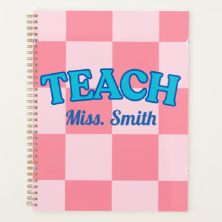 Customizable Blue and PinCheckered Teacher Planner Planer