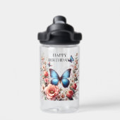 Customizable Blue Butterfly Floral Art-96279 Trinkflasche (Rückseite)