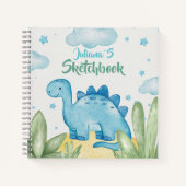 Customizable Blue Dinosaur Sketchbook Notizblock (Vorderseite)