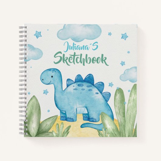 Customizable Blue Dinosaur Sketchbook Notizblock (Vorderseite)