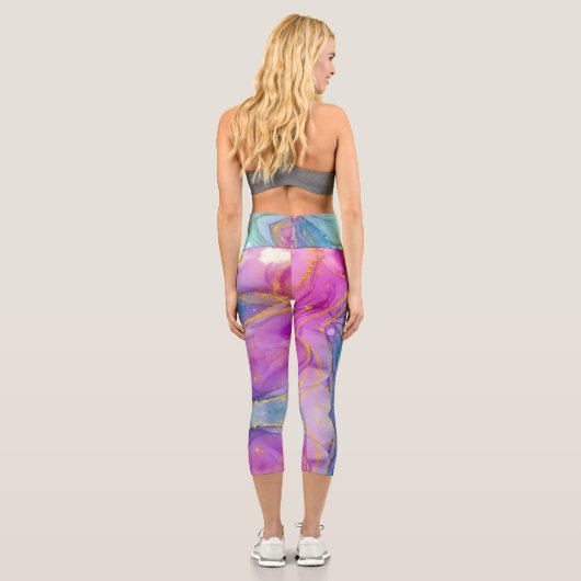 Customizable Blue Purple Gold High Waisted Capris (Rückseite)