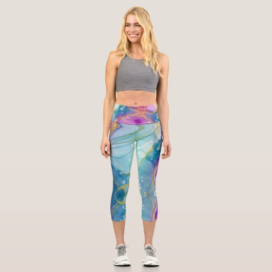Customizable Blue Purple Gold High Waisted Capris (Vorderseite)