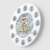 Customizable Blue Raccoon Nursery Clock Large Große Wanduhr (Winkel)