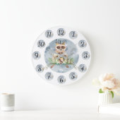 Customizable Blue Raccoon Nursery Clock Large Große Wanduhr (Zuhause)