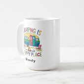 Customizable Camper "Camping is Happy Place" Kaffeetasse (Vorderseite Links)
