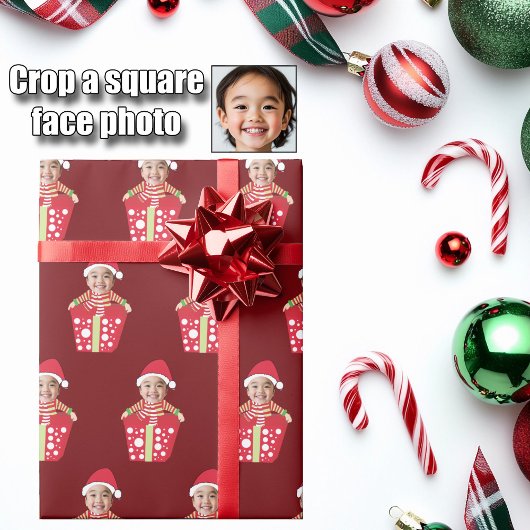 Customizable Children's Face Photo Red Christmas Geschenkpapier