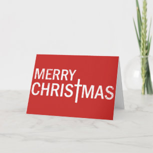 Customizable Christian Merry Christmas with Cross Karte