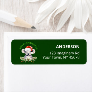 Customizable Christmas Koala Green Return Label