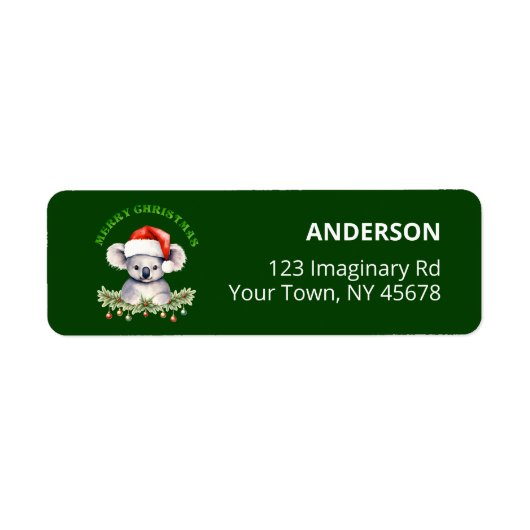 Customizable Christmas Koala Green Return Label (Vorne)
