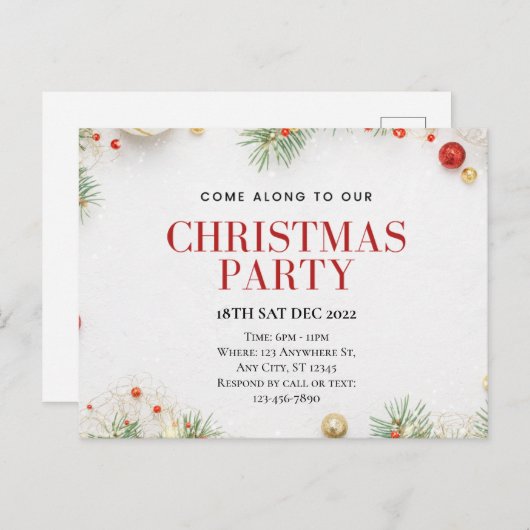 Customizable Christmas Party Postcard Postkarte (Vorne/Hinten)