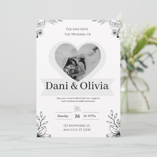 Customizable Classic Black Calligraphy Wedding Einladung (Stehend Vorderseite)