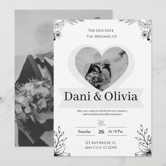 Customizable Classic Black Calligraphy Wedding Einladung (Vorne/Hinten)