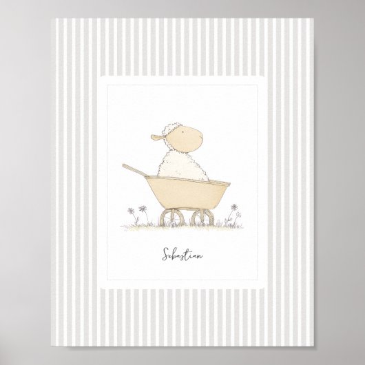 Customizable Cute Sheep Nursery Poster - Stripes (Vorne)