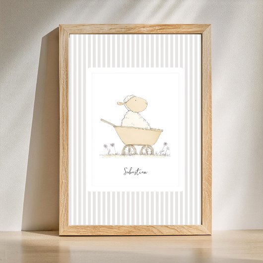 Customizable Cute Sheep Nursery Poster - Stripes