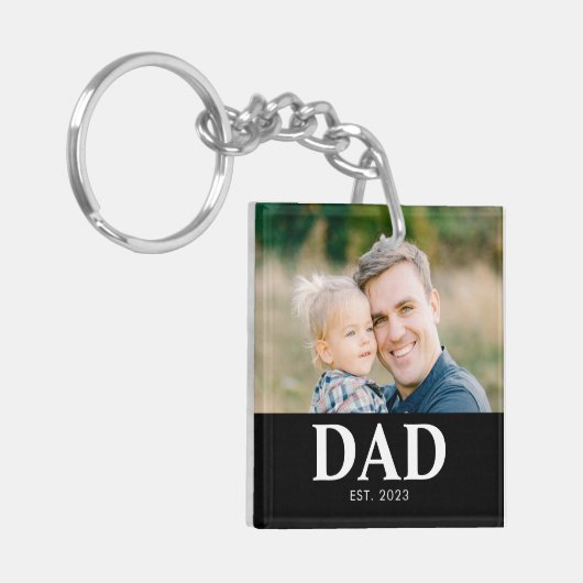 Customizable Dad Established Photo Fathers Day Schlüsselanhänger (Vorderseite links)