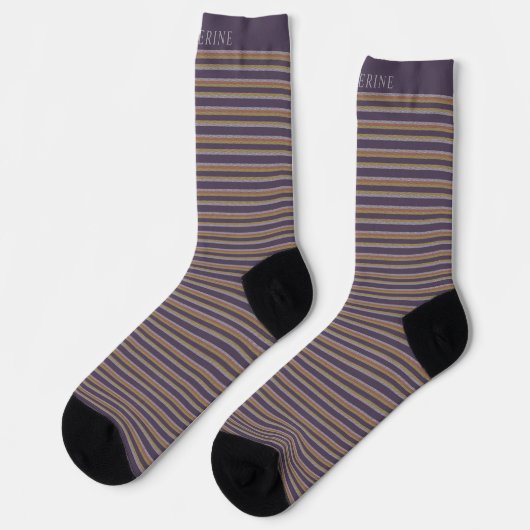 Customizable Dark Plum Purple Grey Stripes Socken (Linkes Detail)