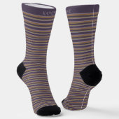 Customizable Dark Plum Purple Grey Stripes Socken (Gewinkelt)