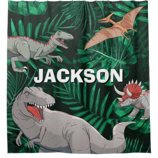Customizable Dinosaur Kids Dino Jurassic Trex Boy Duschvorhang (Vorderseite)