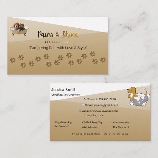Customizable Dog & Cat Groomer Contact Card | Edit Visitenkarte (Vorne/Hinten)