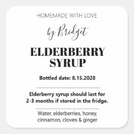 Customizable Elderberry Syrup Label ZEB_01 Quadratischer Aufkleber