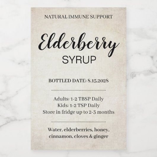 Customizable Elderberry Syrup Label ZEB_03a Weinetikett (Einzelnes Label)