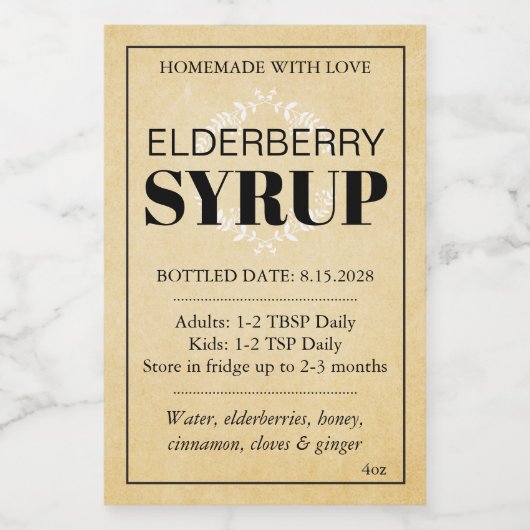 Customizable Elderberry Syrup Label ZEB_04a Weinetikett (Einzelnes Label)