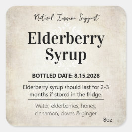 Customizable Elderberry Syrup Label ZEB_06b Quadratischer Aufkleber
