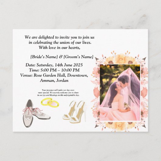 Customizable Elegant Wedding Invitation | Upload Y Postkarte (Vorderseite)