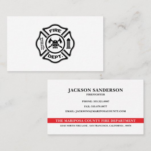 Customizable Fire Department Firefighter Logo Visitenkarte (Vorne/Hinten)
