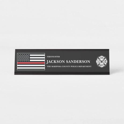 Customizable Firefighter Fire Department Logo Schreibtischnamensplakette (Vorderseite )