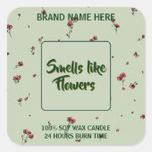 Customizable Flower Candle Label Editable Text Quadratischer Aufkleber (Vorderseite)