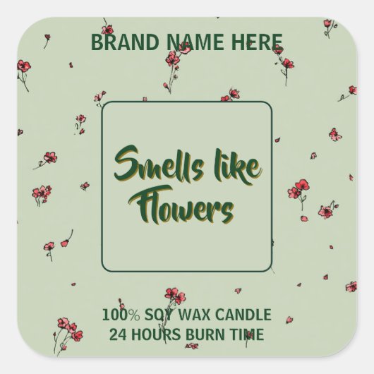 Customizable Flower Candle Label Editable Text Quadratischer Aufkleber (Vorderseite)