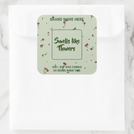 Customizable Flower Candle Label Editable Text Quadratischer Aufkleber (Tasche)