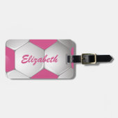 Customizable Football Soccer Ball Pink and White Gepäckanhänger (Vorderseite horizontal)