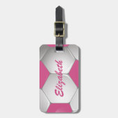 Customizable Football Soccer Ball Pink and White Gepäckanhänger (Vorderseite vertikal)
